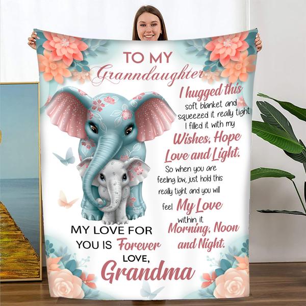 To My Granddaughter Fleece Blanket, Personalized Birthday Gift For Granddaughter From Grandma Blanket, My Love For You Is Forever Elephant Blanket