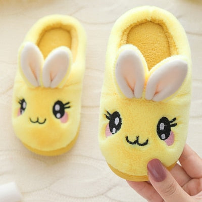 Microdeer Explosion Baby Girls Cotton Slippers 2021 New Winter Children’S Cute Rabbit Plush Slippers Boys Home Indoor Shoes Furry Kids Slippers