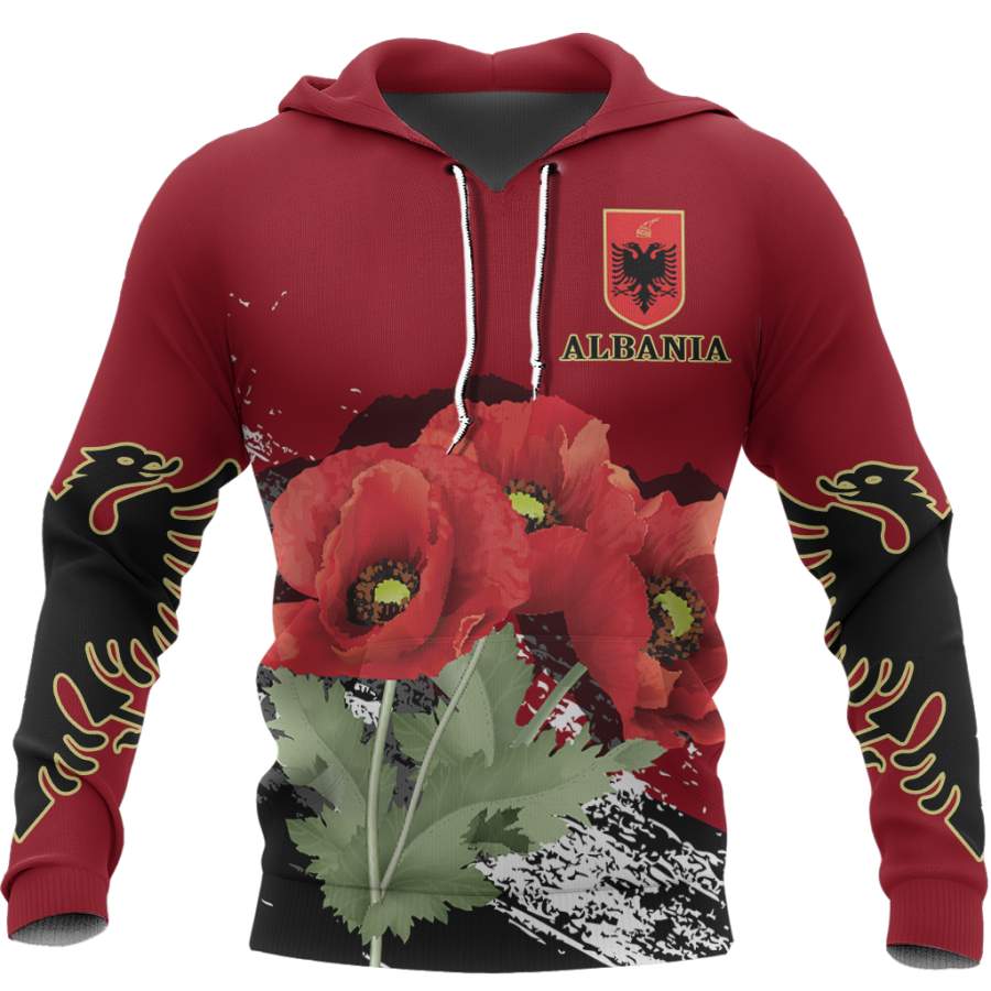 Albania – Poppy National Flower Special Hoodie NNK 1129