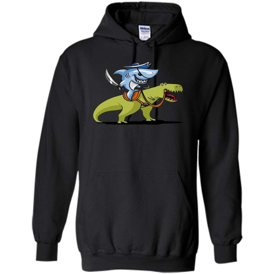 Shark Pirate Riding A T-Rex Dinosaur Funny – Gildan Heavy Blend Hoodie