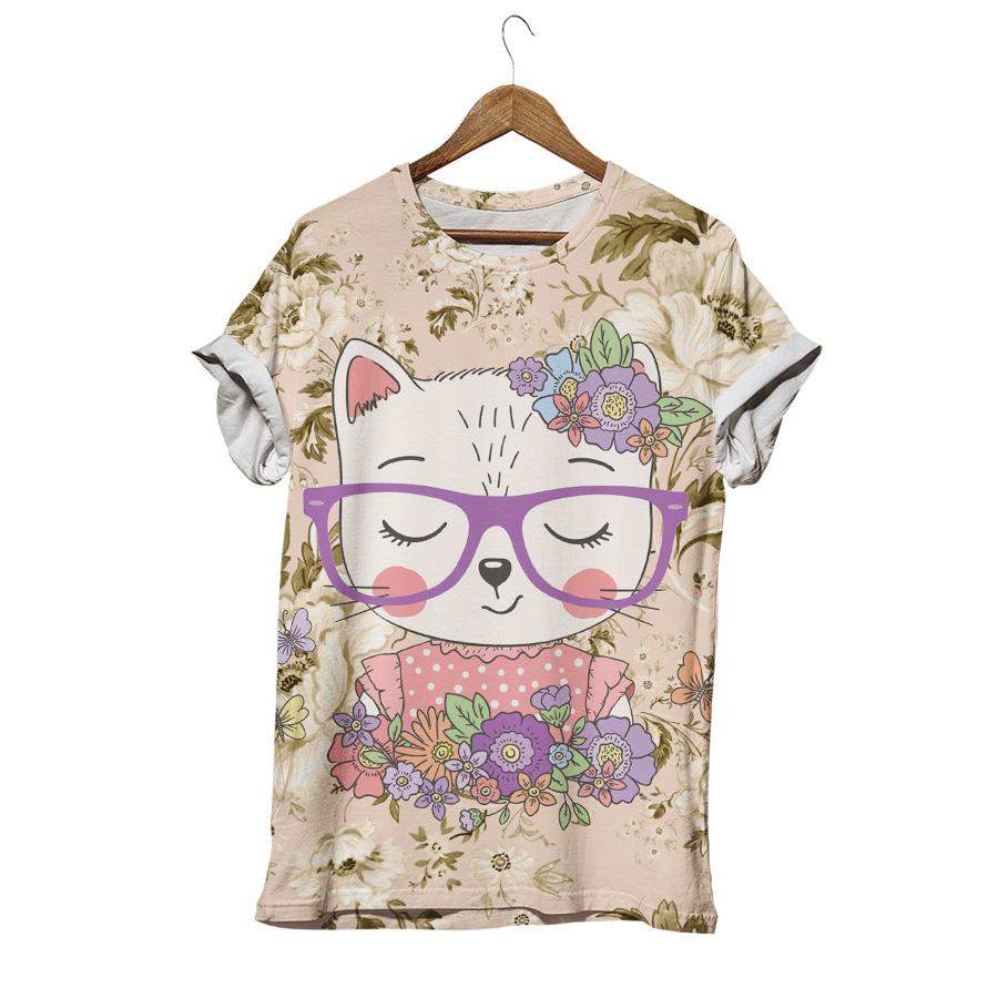 Colorful Flowers Kitten T-shirt