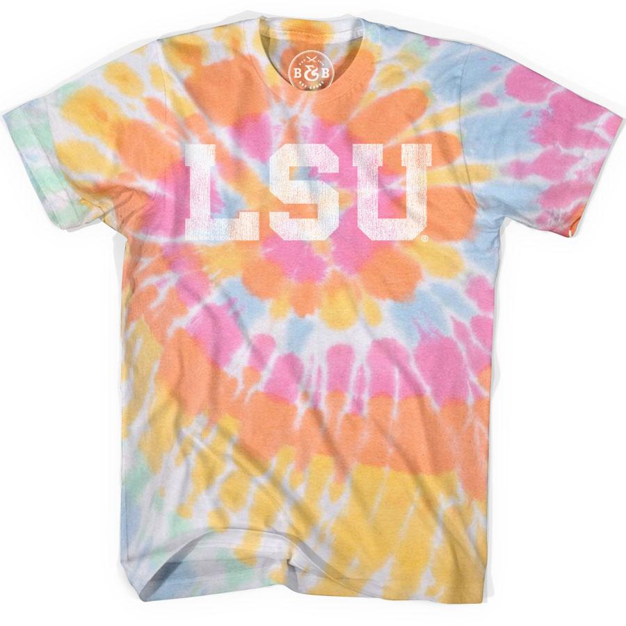 B&B Dry Goods LSU Tigers Athletic Block Heavyweight Tie-Dye T-Shirt – Aerial Spiral