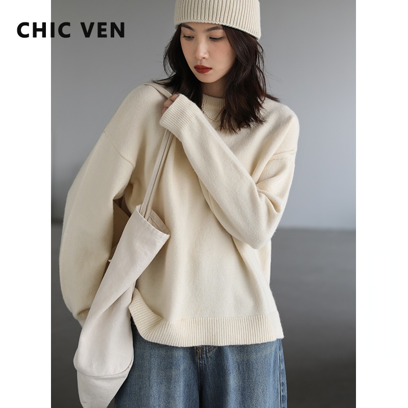 CHIC VEN Women Pullover Sweater Casual Solid Simple Basic Woman Knitted Sweaters Fashion Tops Female Autumn Winter 2021 alx