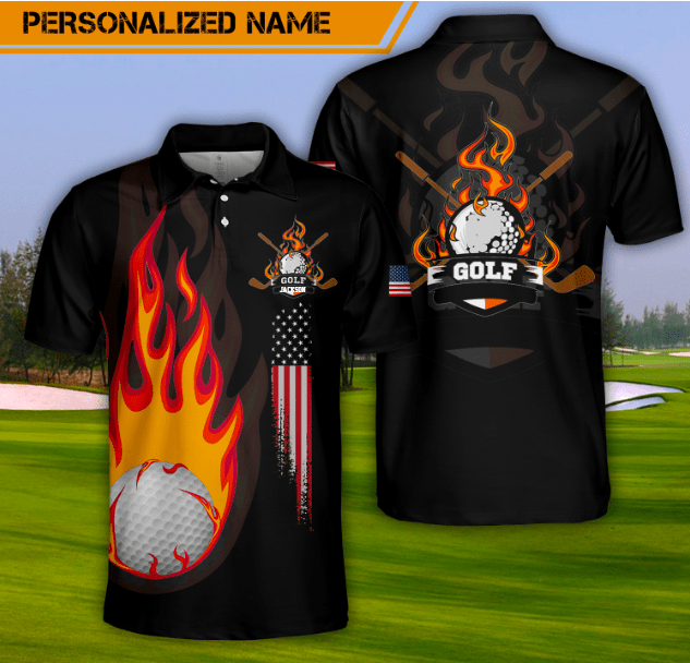Personalized Name Flaming Golf Black Polo Shirt – Andressierra Shop
