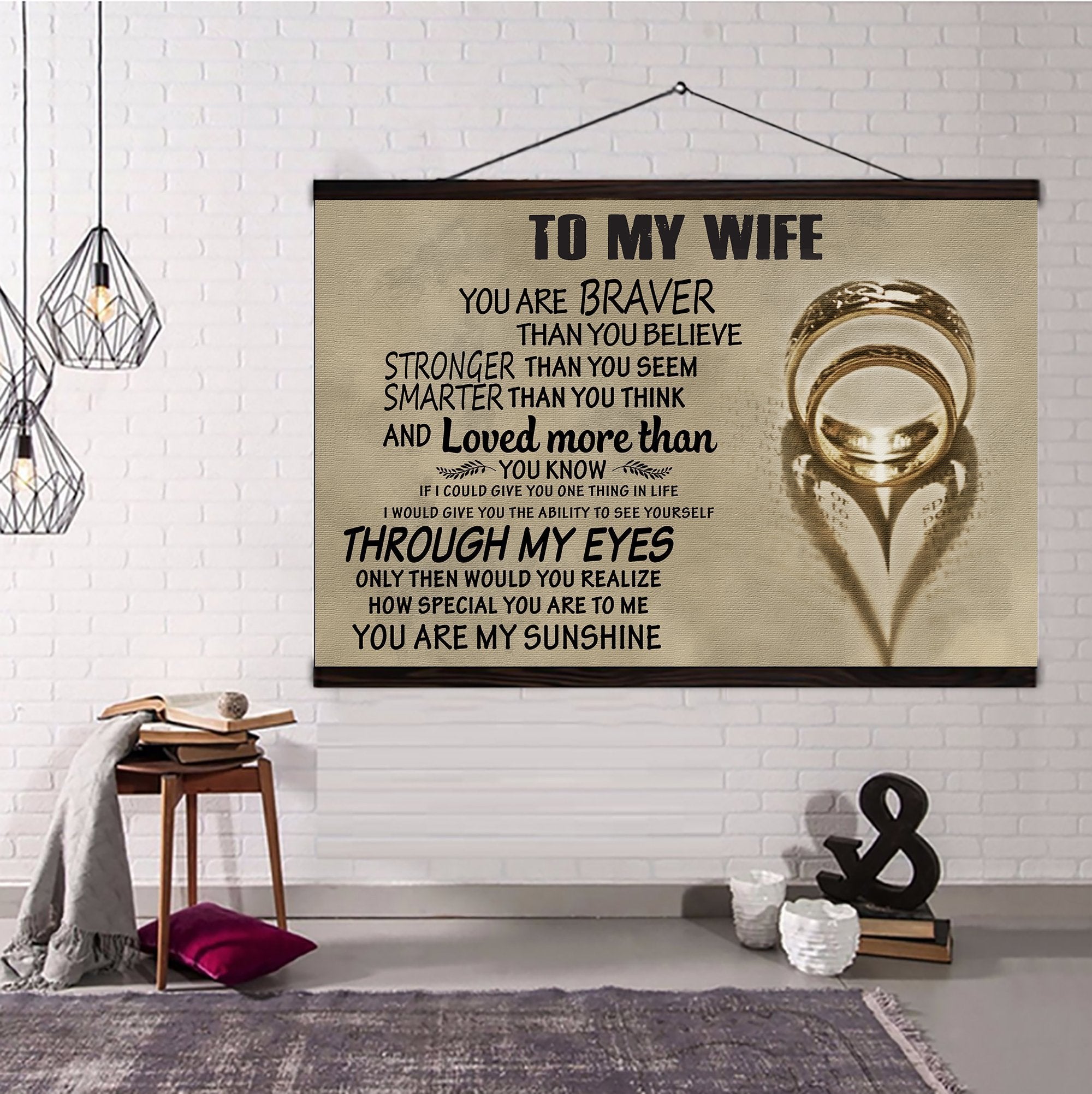 Family Hanging Canvas To Wife You Are Braver With Couple Ring Wall Decor Visual Art