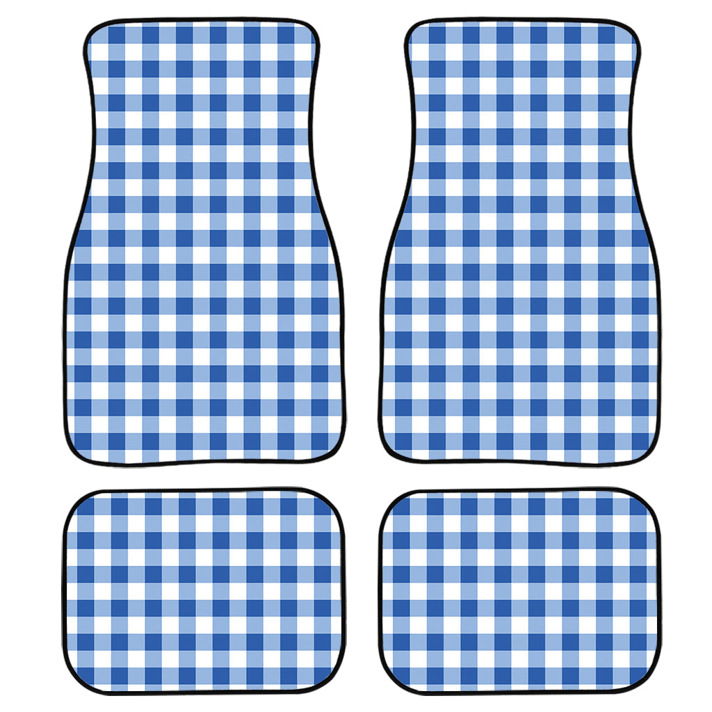 Sapphire Blue Check Pattern Print Front And Back Car Floor Mats, Front Car Mat