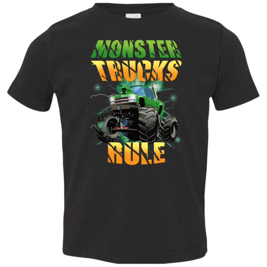 Monster Trucks Rule Cool Green Party Truck Birthday Gift Pullover Hoodie 3321 Rabbit Skins Toddler Jersey T-Shirt