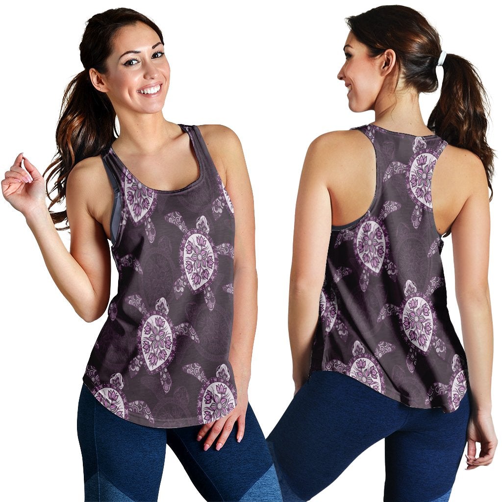 Hawaiian Turtle Plumeria Violet Racerback Tank Ah Ha102887