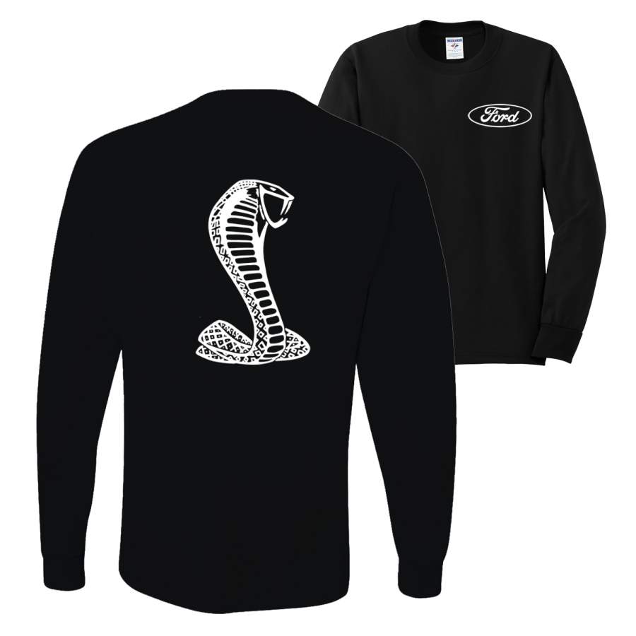 Retro Ford Shelby Cobra Emblem Vintage White Logo F&B Front & Back Cars and Trucks Mens Long Sleeve Shirt