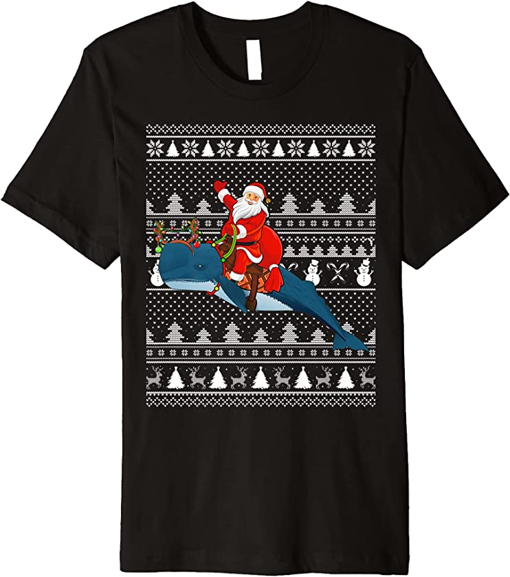 Sperm Whale Lover Santa Riding Sperm Whale Ugly Christmas Premium T-Shirt