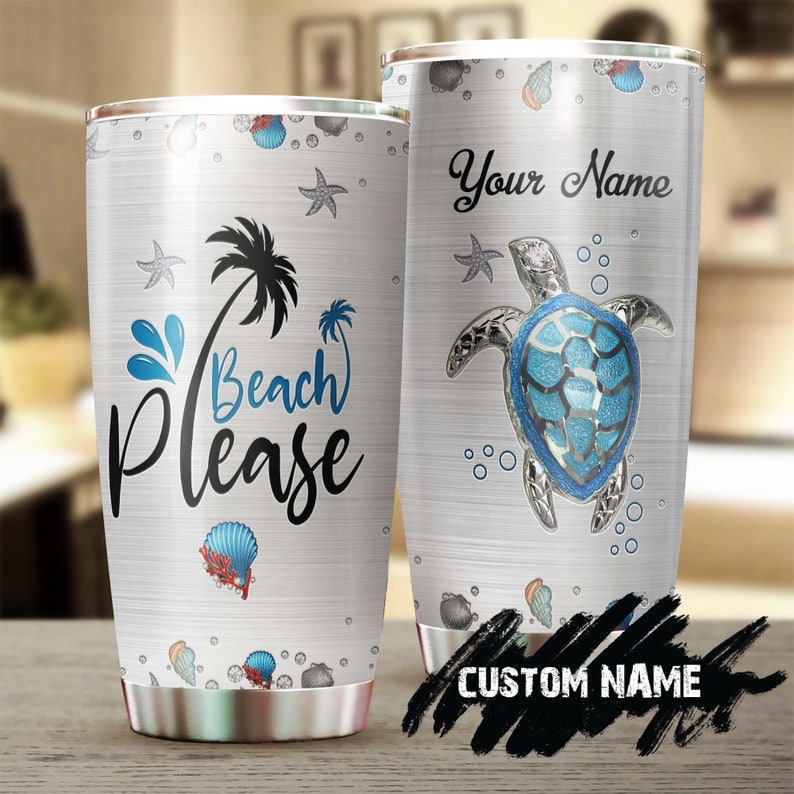 Beach Pleas Turtle Ocean Pearl Jewelry Style Personalized Tumbler-Turtle Present-Unique Tumbler-Birthday Christmas Gift For Turtle Lover