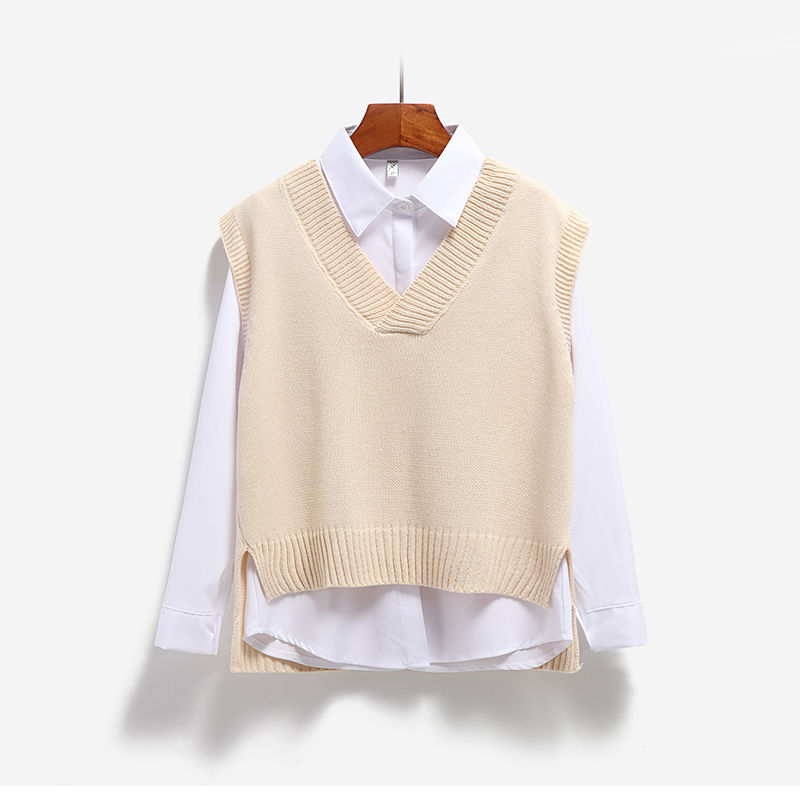 Sweater Vest Women Knitted V-neck Solid Sweaters Vests Womens Casual Korean Style Side-slit Asymmetrical Waistcoats Loose alx