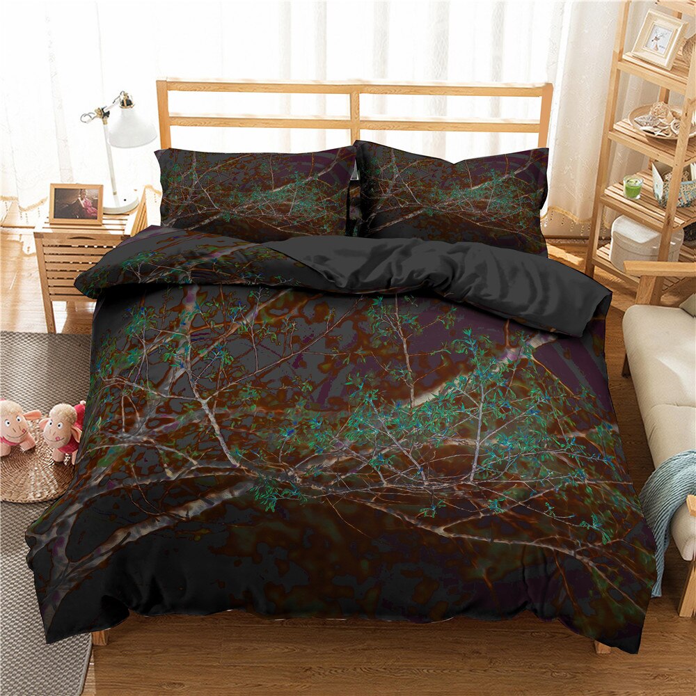 3D Big Red Bedding Set Cherry Blossoms On Dilapidated Wall Black King Queen Duvet Cover Teens Bed Cover 135/150