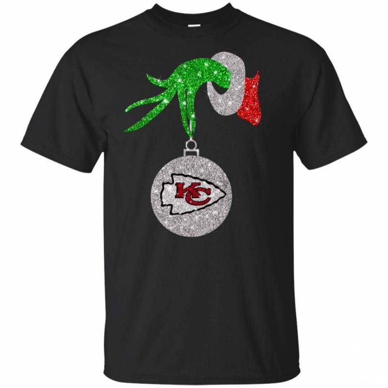 Kansas City Chiefs Glitter Grinch Monogram Ornament Christmas Gift Youth T-shirt