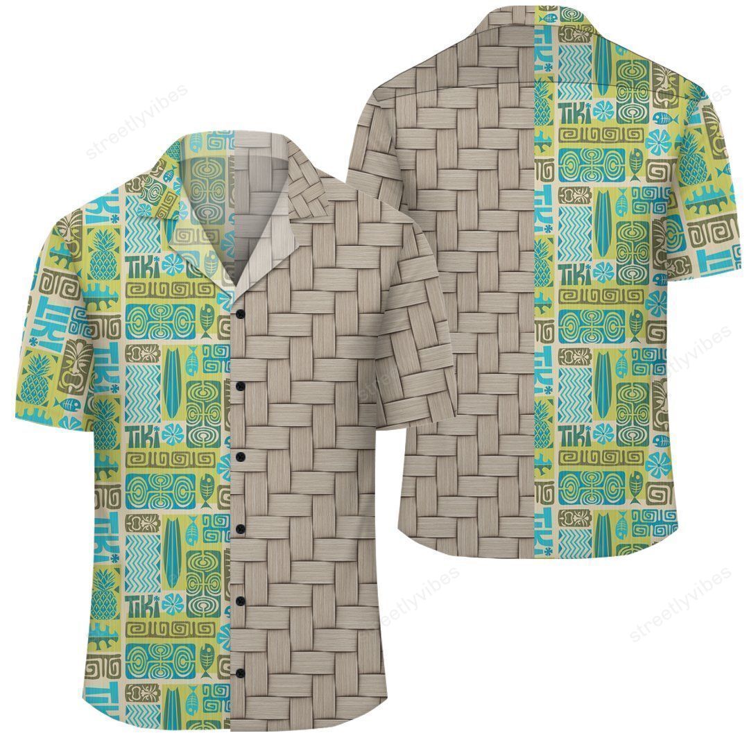 Hawaiian Seamless Exotic Tiki Pattern Lauhala Moiety Shirt Ah Jr Ha73810