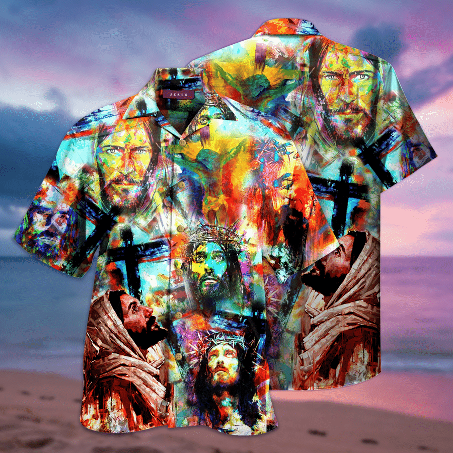 Christ Jesus Vintage Painting Print Polyester Hawaii Aloha Shirts Ha39181