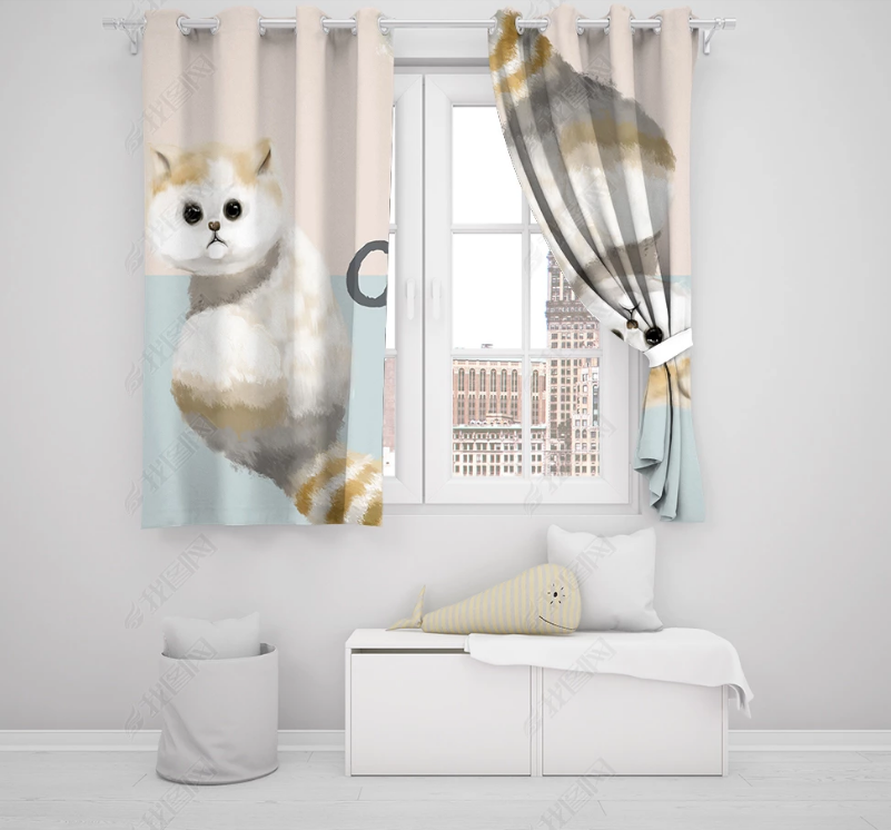 3D Hand Drawn Animal Cat Curtains And Drapes Lqh 199