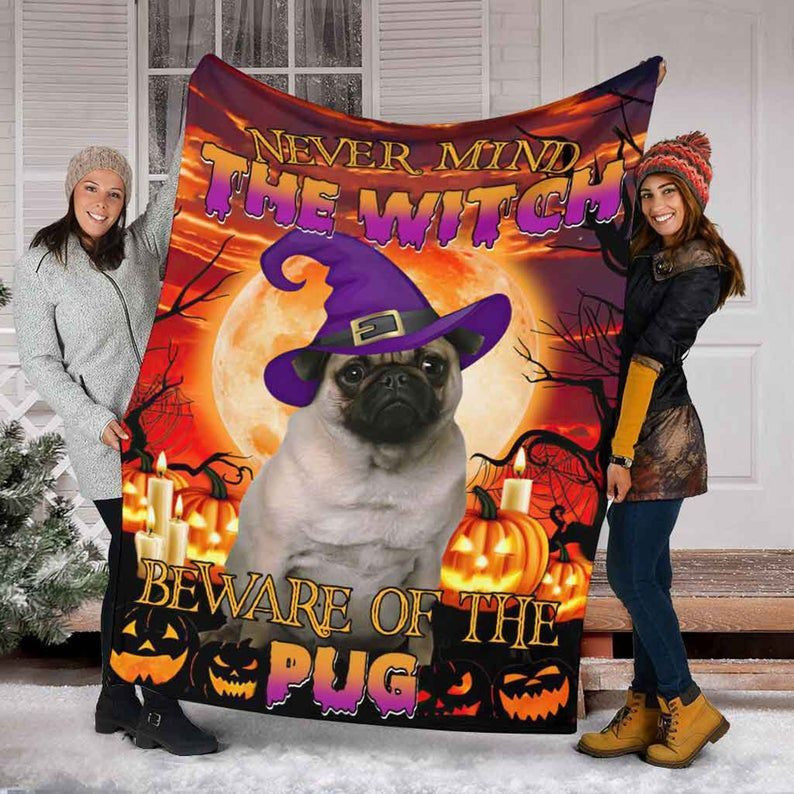 The Witch Pug Dog Blanket, Halloween Gift