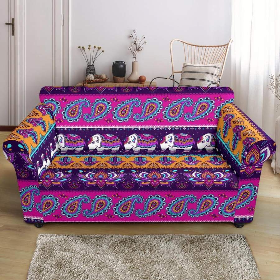 Paisleys Elephant Pattern Print Loveseat Cover