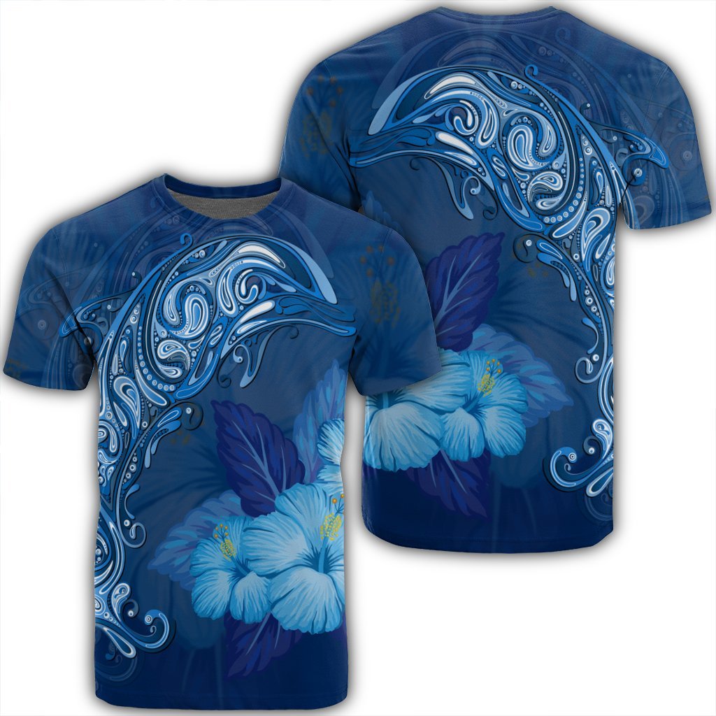 Hawaiian Dolphin Hibiscus Tropic Blue Polynesian T-Shirt – AH – J4R