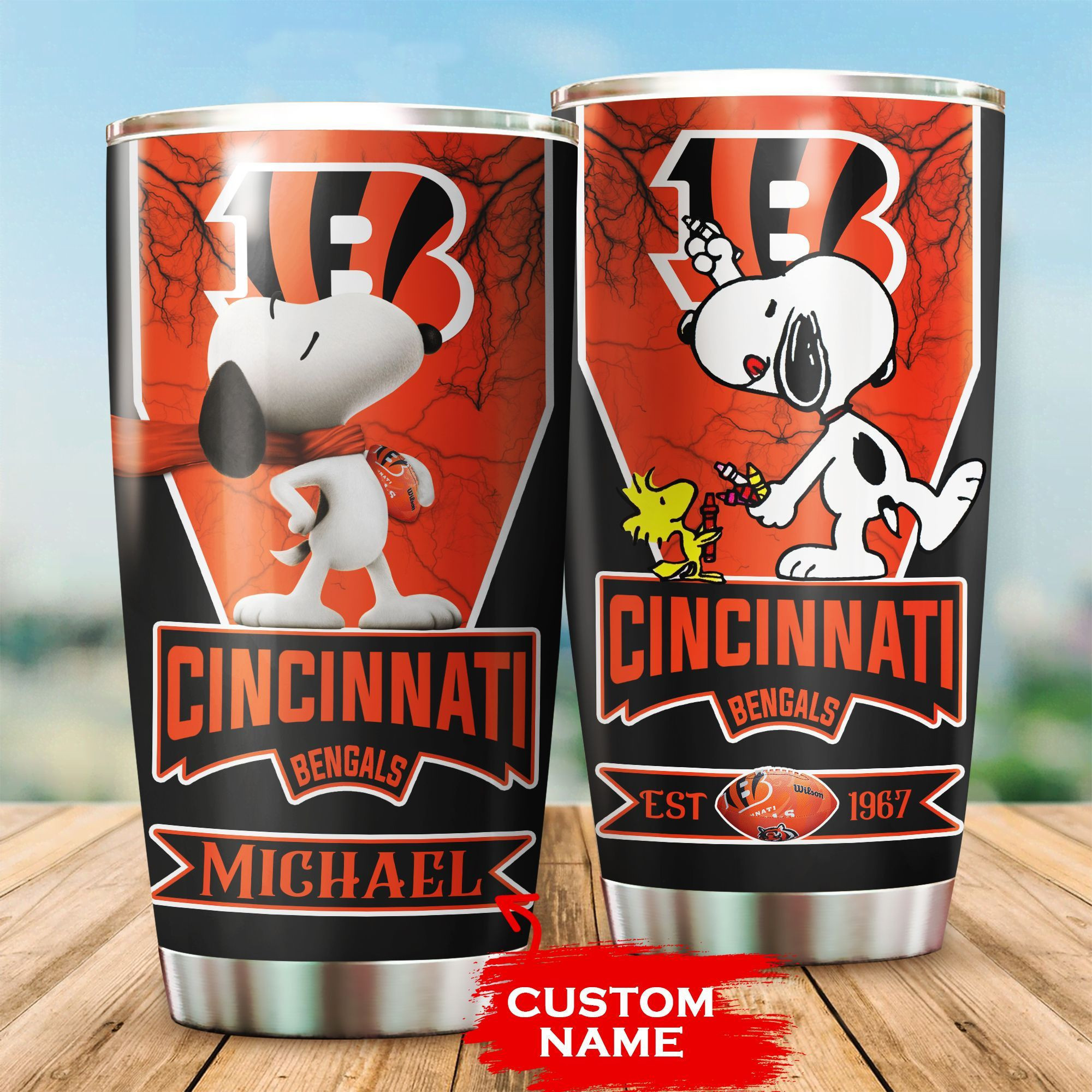 Personalized Cincinnati Bengals Snoopy All Over Print 3D Tumbler-Tph