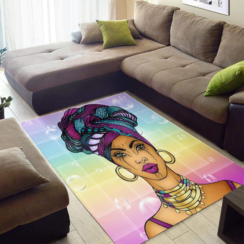 Trendy African Rug Cute African Inspired Melanin Afro Woman African Style Area Rug African Themed Home Decor WBG4095