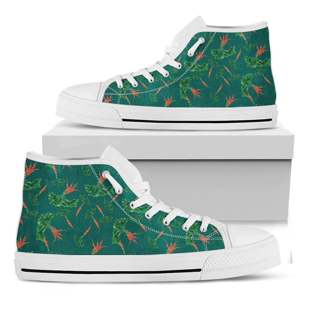 Watercolor Carrot Pattern Print White High Top Shoes