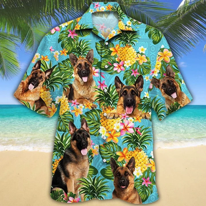 Hawaii Shirt German Shepherd Dog With Tropical Flowers And Pineapples Ha109793