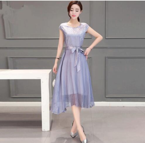 2020 Summer New Fashion V-neck and Short Sleeve Slim Fashion Office Lady Dresses Elegant Solid Silk Female Dress RE2313 alx