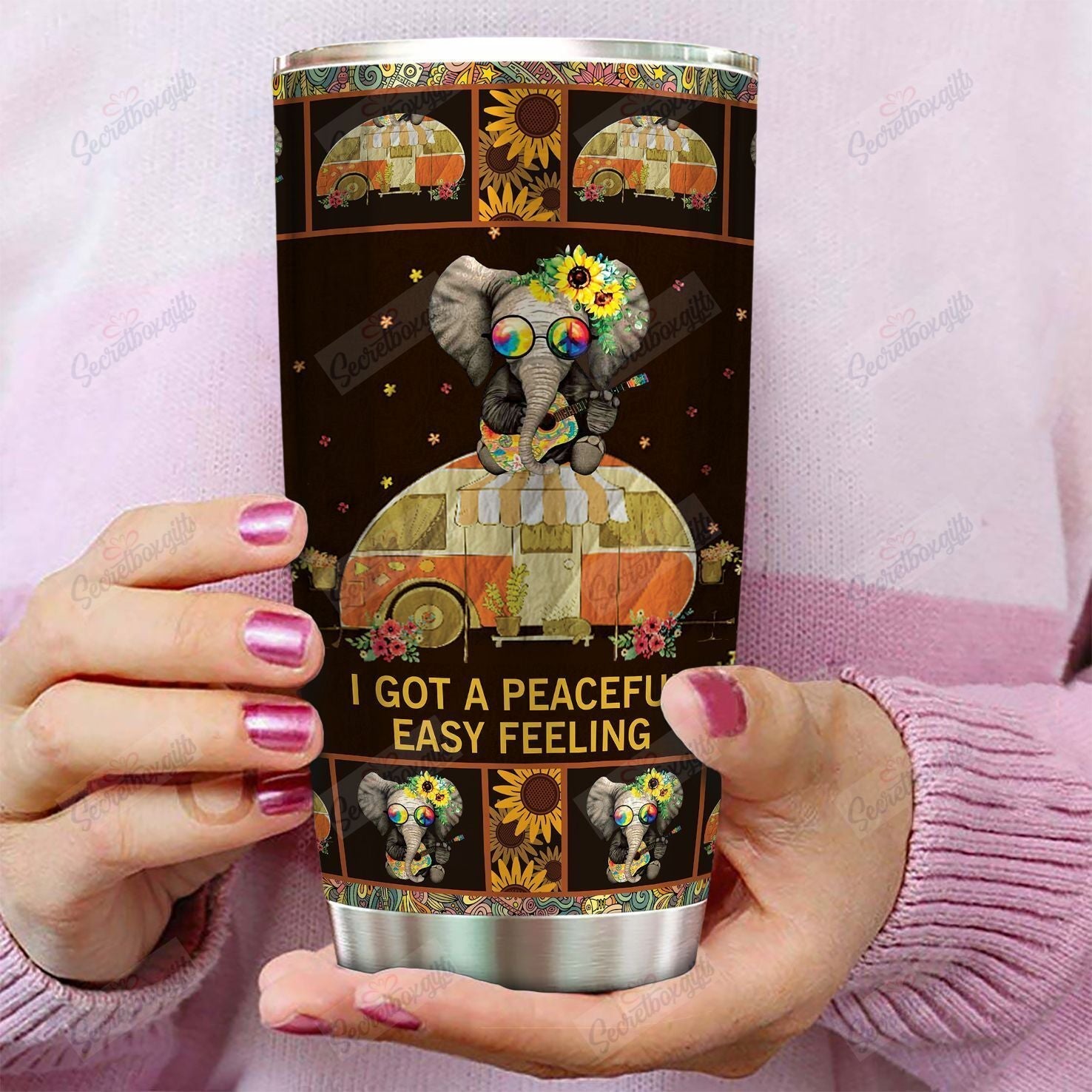 Personalized Hippie Elephant Th0711198Cl Stainless Steel Tumbler Customize Name, Text, Number