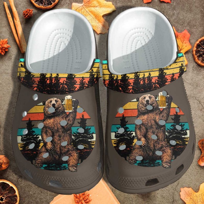 Bear Drinking Camping Shoes Old Men – Funny Cute Custom Shoes Gifts For Men Fathers Day