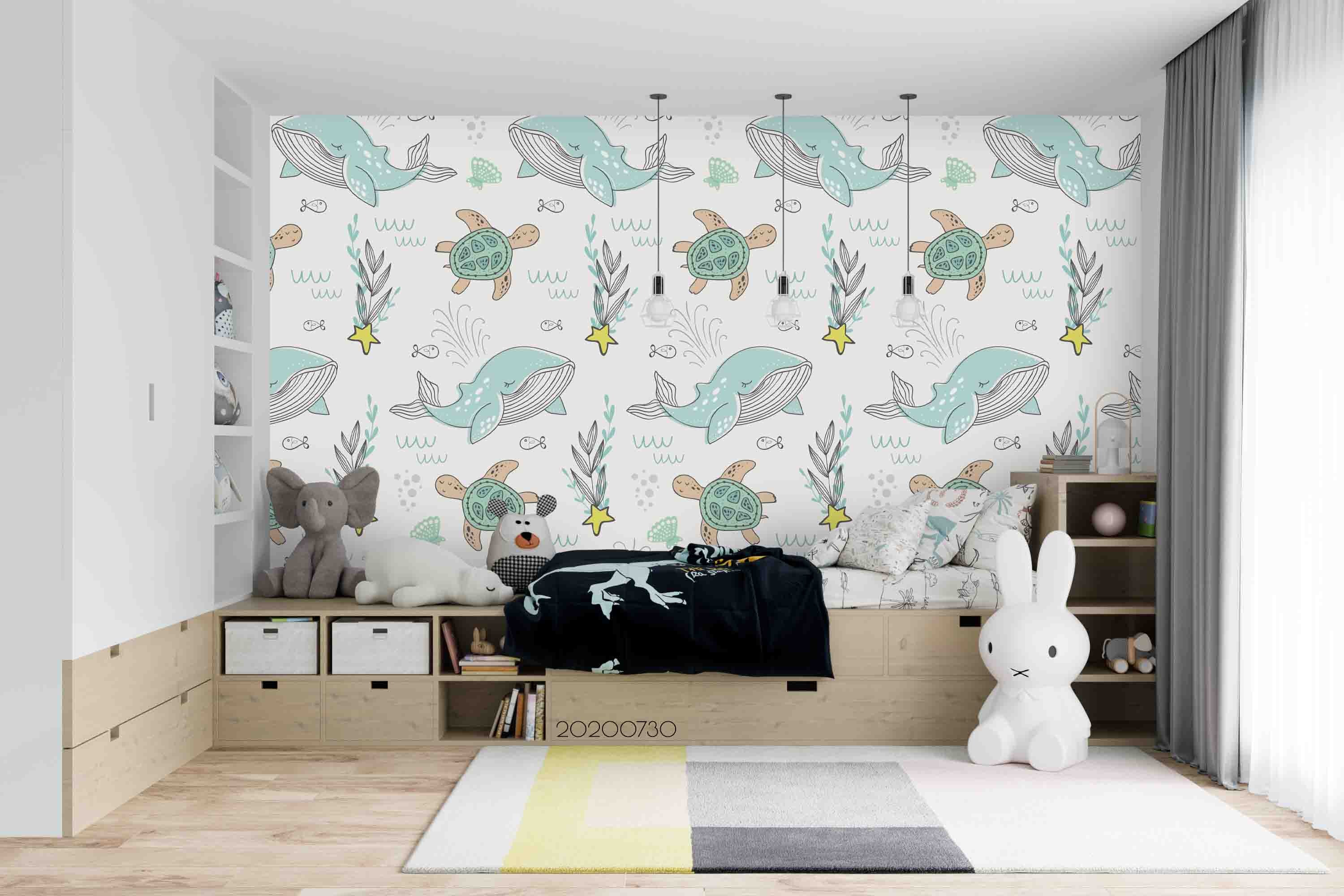 3D Cartoon Sea World Animal Wall Mural Wallpaper Lxl 349