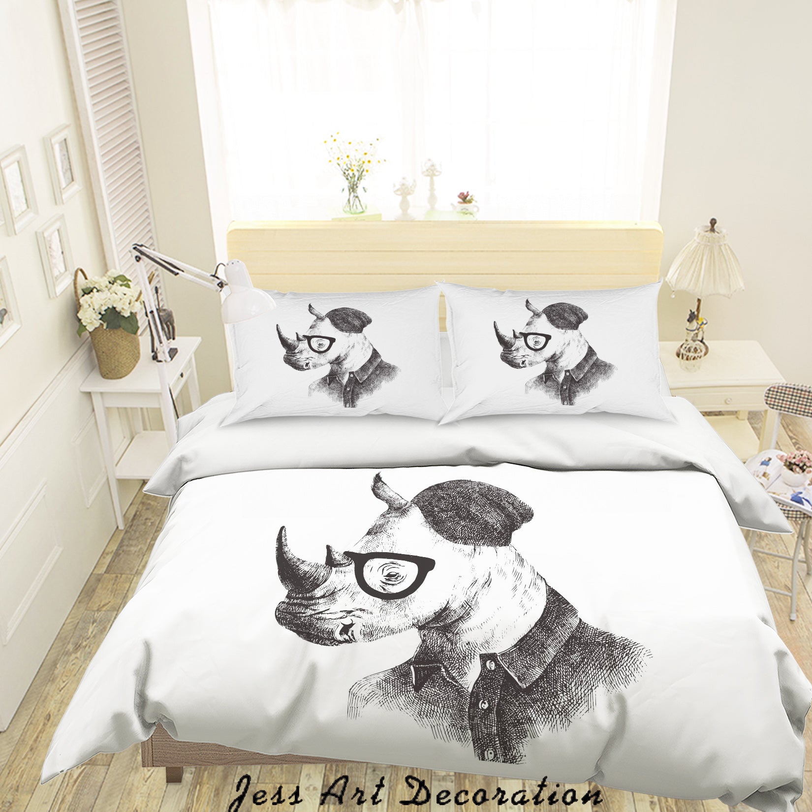 3D Cartoon Animal Rhinoceros Quilt Cover Set Bedding Set Duvet Cover Pillowcases A023 Lqh