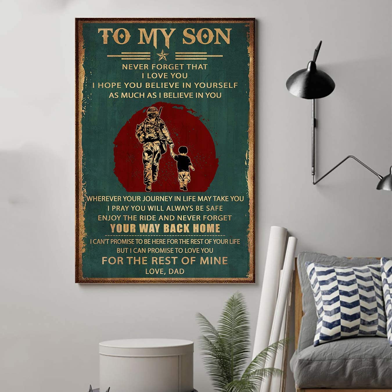 Poster for Room Aesthetic – Command Strips Wall Decor – Qh280 Customizable Soldier Poster – Dad to Son- Way Back Home