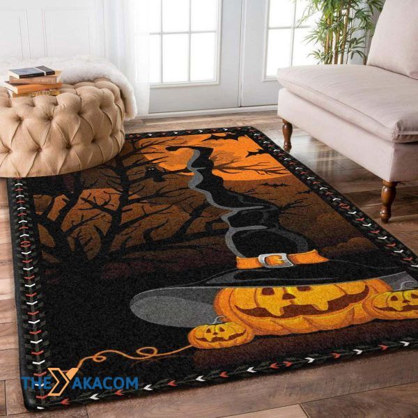 Happy Halloween Pumpkin With Hat Rectangle Area Rug Floor Decor