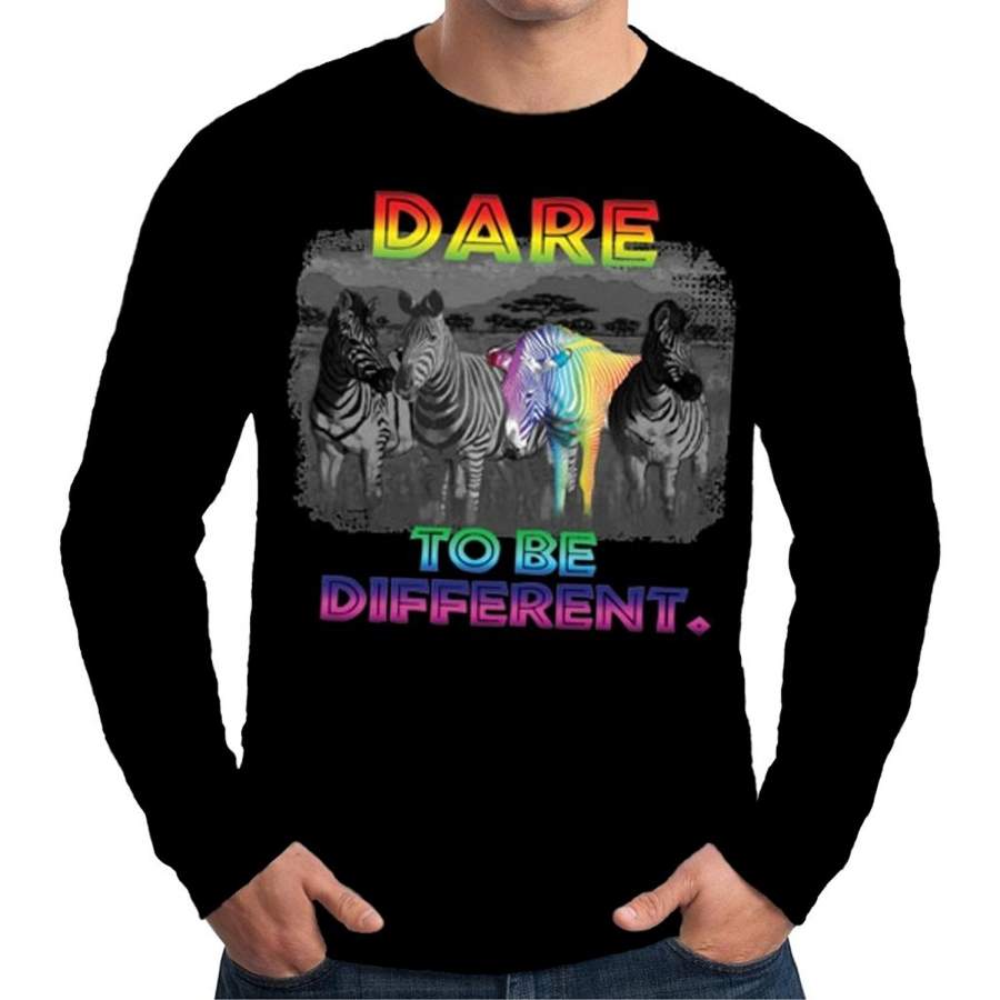 Fashion Men’s Long Sleeve T-Shirt Dare To Be Different Rainbow Zebra T-shirt Men Cotton T-shirt