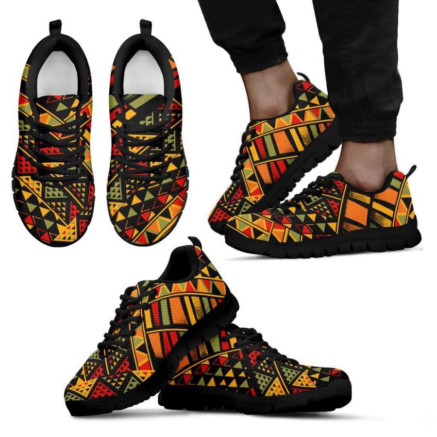 African Dashiki Adinkra Kente Black Sneakers for Men