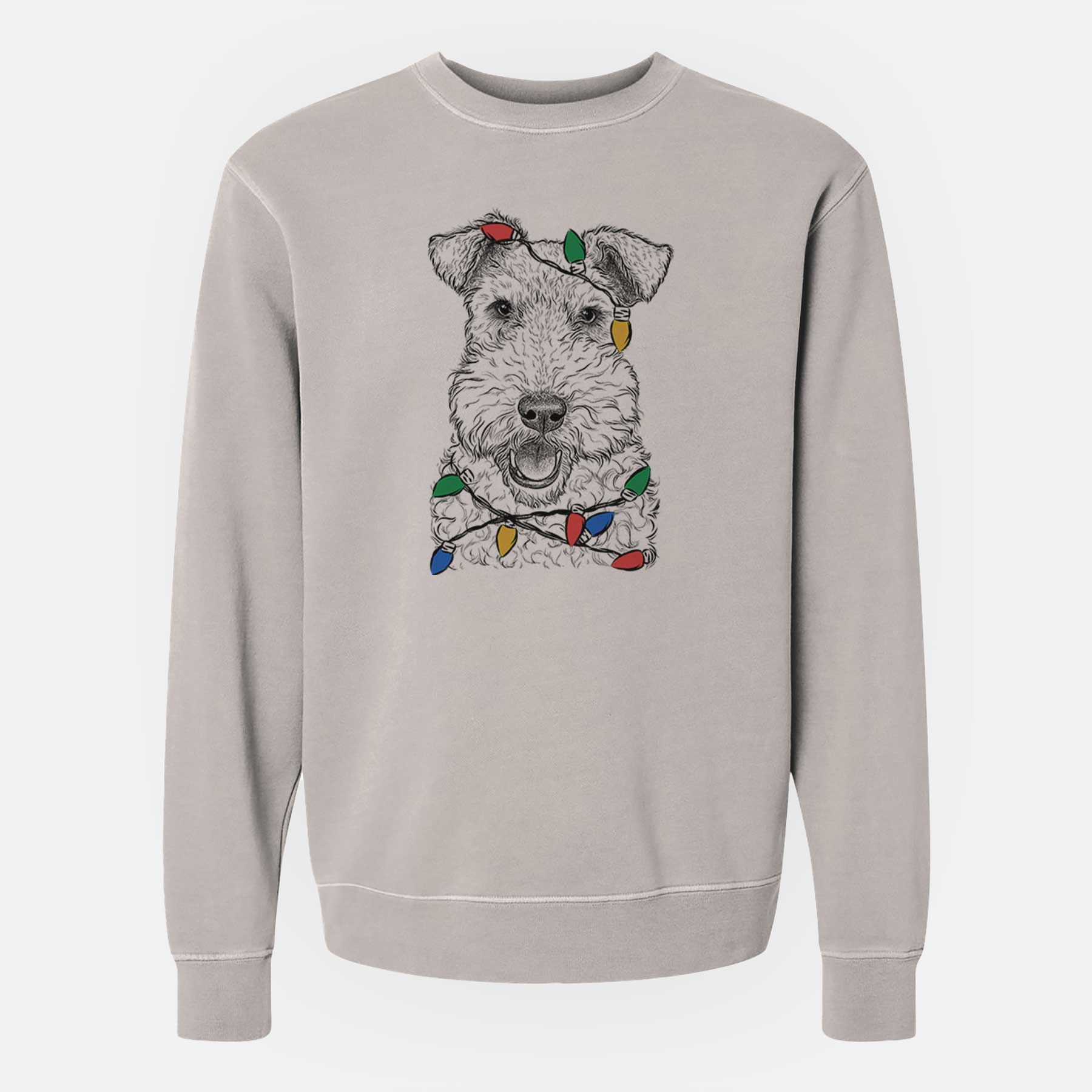 Christmas Lights Ted The Wire Fox Terrier – Unisex Pigment Dyed Crew Sweatshirt