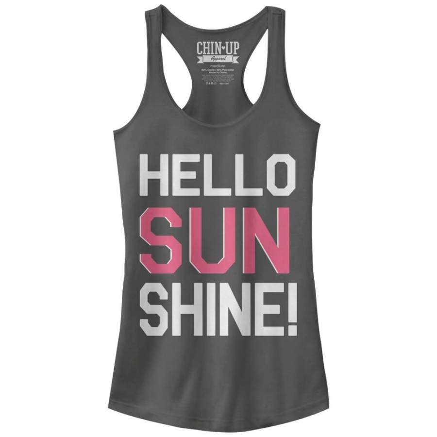 CHIN UP Junior’s Hello Sunshine  Racerback Tank Charcoal