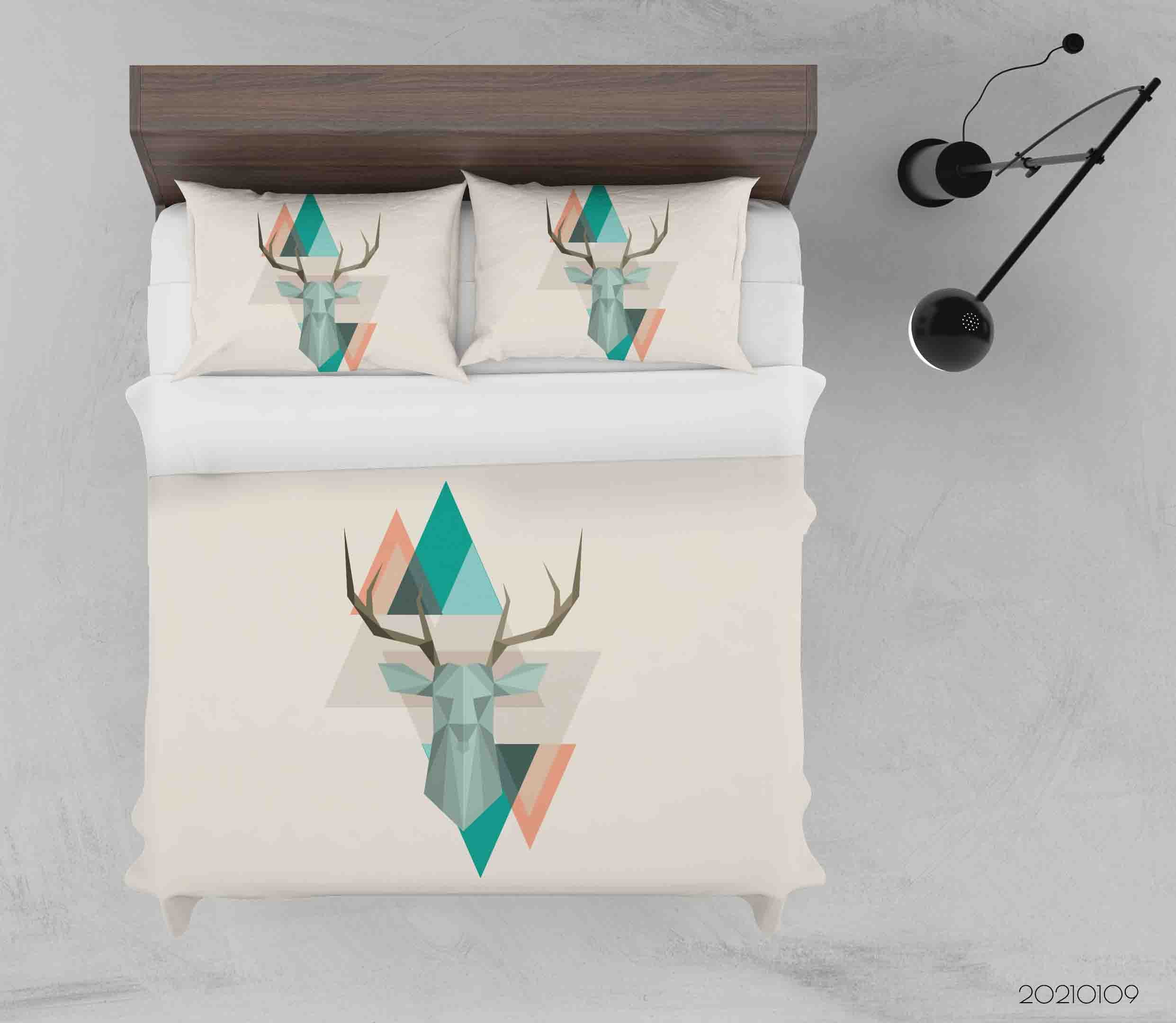 3D Cartoon Animal Elk Triangle Quilt Cover Set Bedding Set Duvet Cover Pillowcases 74 Lqh