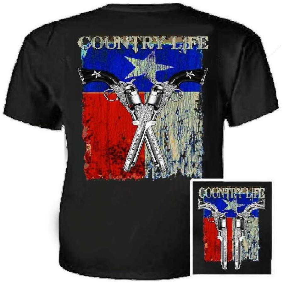 Country Life Outfitters Texas  Flag Guns Vintage Unisex Black Bright T Shirt