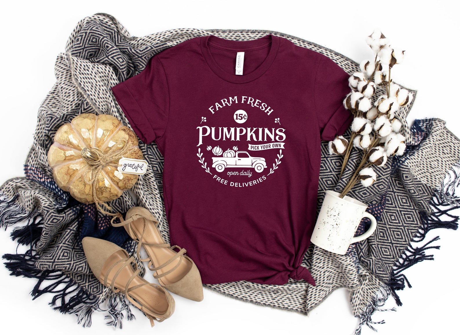 Farm Fresh Pumpkins Shirt | Fall T-shirt | Pumpkin Patch Tshirt | Autumn Pumpkin Spice Apples Crispy Leaves | I Love Fall Halloween Tee