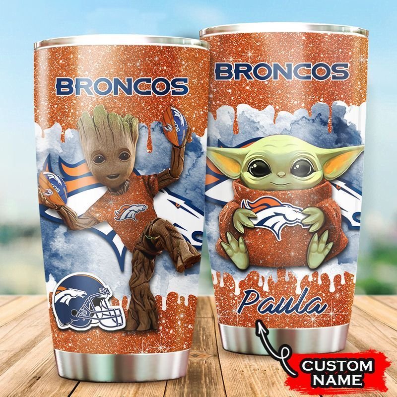 Custom Name Grogu Groot Denver Broncos Tumbler Mug