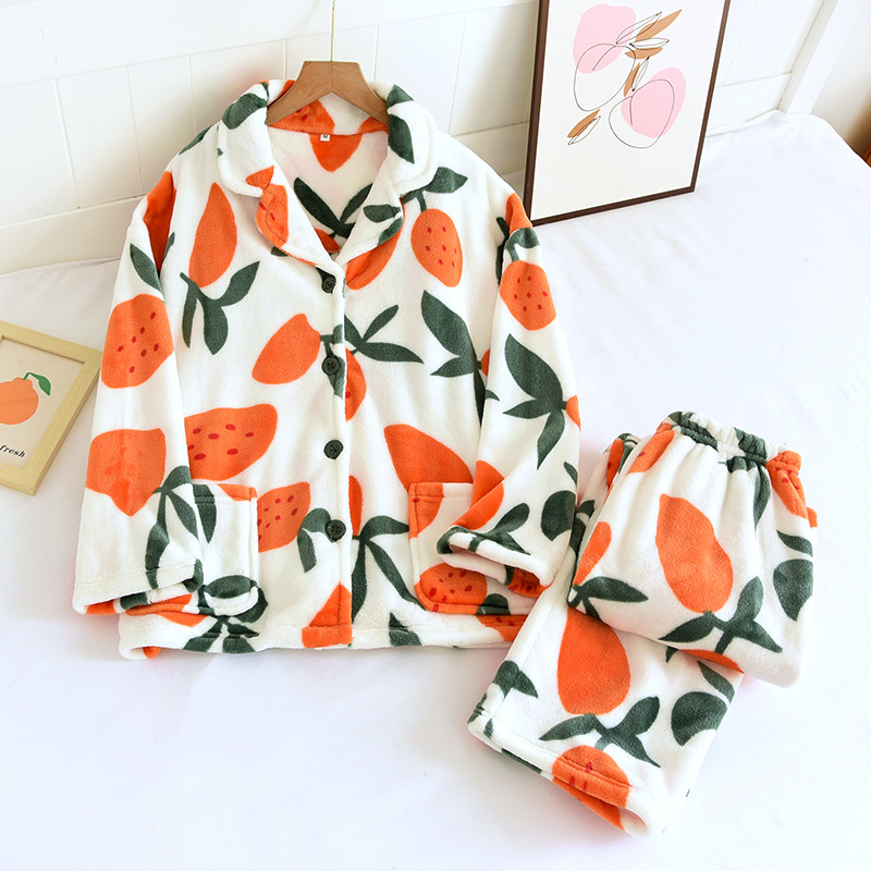 Women Winter Thick Warm Pajamas Set Warm Flannel Sleepwear Print Homewear Plus Size Female Loungewear Coral Velvet Nightwear alx