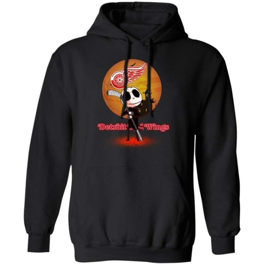 Jack Skellington Holding Hockey Stick Detroit Red Wings Hoodie For Fans HA09