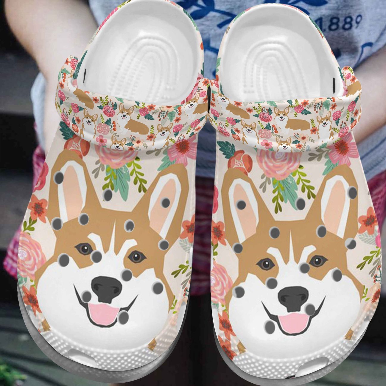 Corgi Personalize Clog, Custom Name, Text, Fashion Style For Women, Men, Kid, Print 3D Corgi Portrait 2 Styles