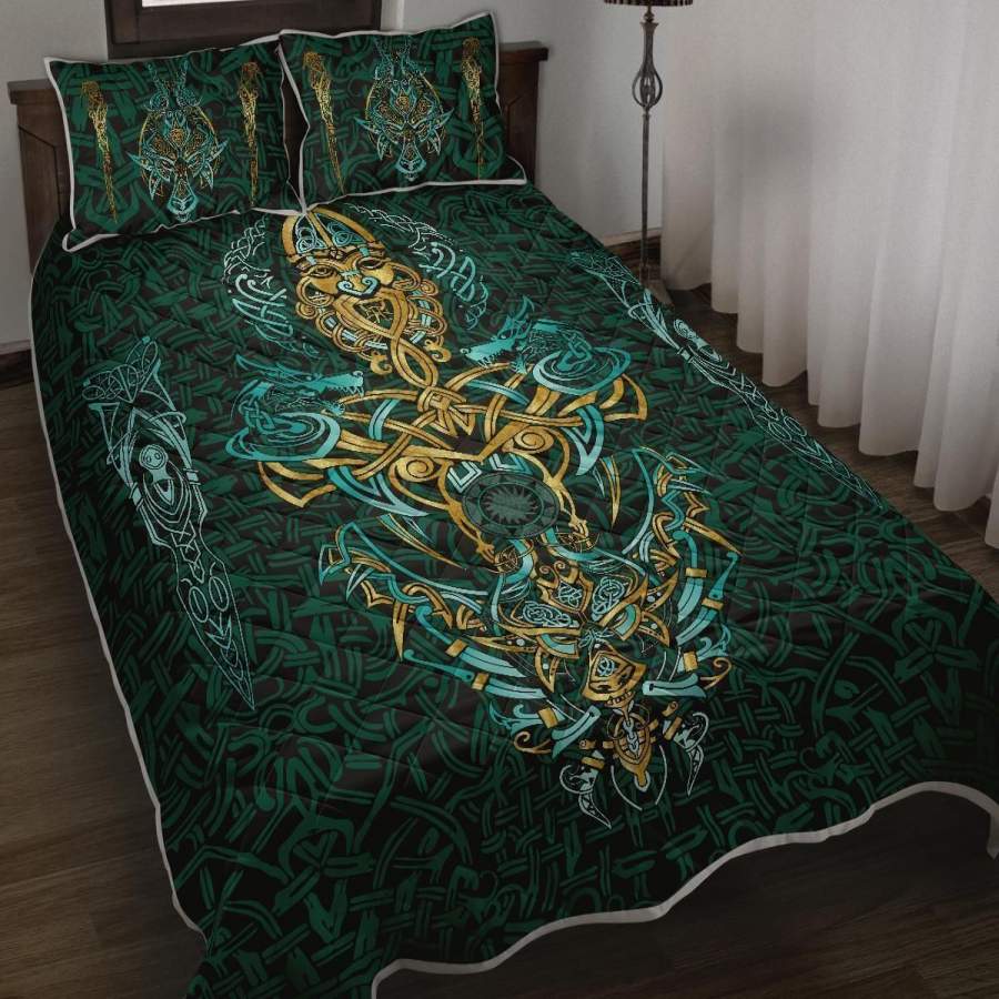 Viking Quilt Bed Set, Fenrir The Vikings Wolves