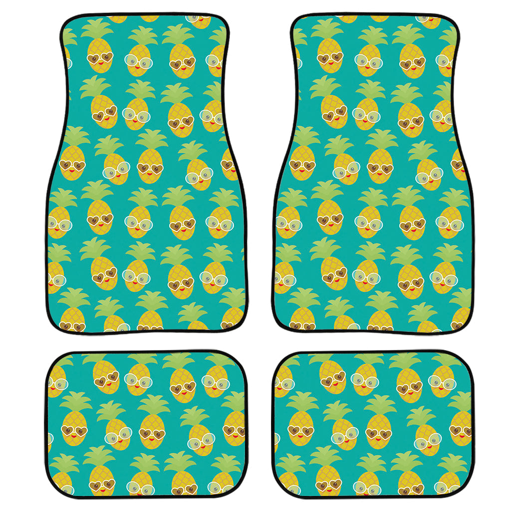 Pineapple Emoji Pattern Print Front And Back Car Floor Mats, Front Car Mat