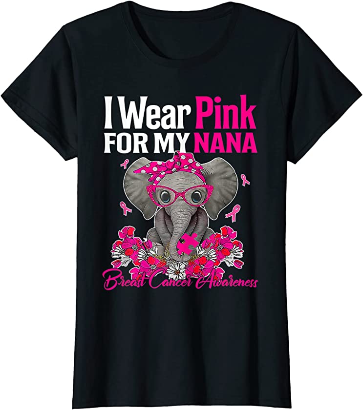 Womens I Wear Pink For My Nana Elephant Breast Cancer Awareness T-Shirt