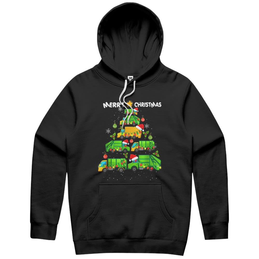 Funny Xmas Boys Garbage Truck Christmas Tree Hoodie